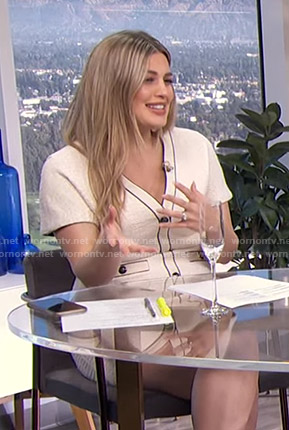 Carissa’s white button front mini dress on E! News Daily Pop