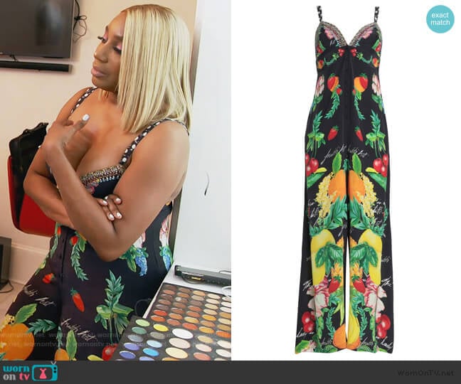 Call Me Carmen crysteal-embellished printed silk crepe de chine jumpsuit by Camilla worn by Nene Leakes on The Real Housewives of Atlanta