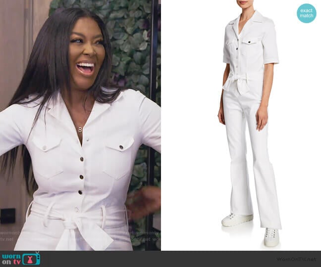 Sophia Short-Sleeve Snap-Front Jumpsuit by Carolina Ritzler worn by Kenya Moore on The Real Housewives of Atlanta