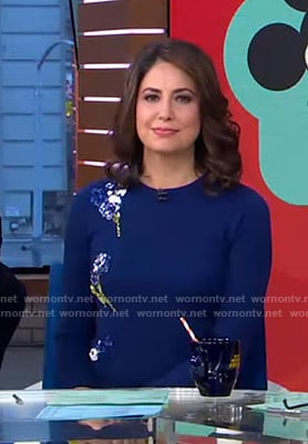 Cecilia’s blue floral embellished sweater on Good Morning America