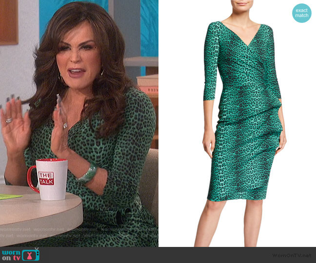 3/4-Sleeve Animal-Print Ruched Cocktail Dress by Chiara Boni La Petite Robe worn by Marie Osmond on The Talk