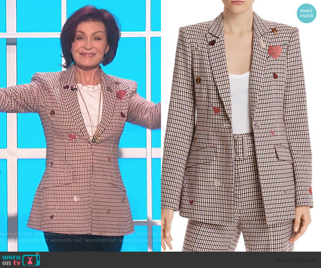 Estelle Embroidered Plaid Blazer by Cinq a Sept worn by Sharon Osbourne on The Talk