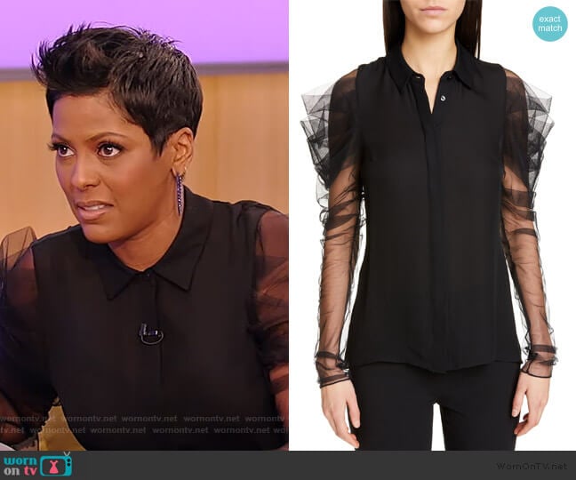 Tulle Sleeve Silk Blouse by Cushnie worn by Tamron Hall on Tamron Hall Show