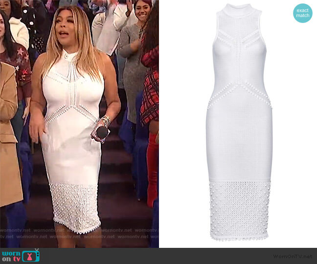 Pompom-embellished pointelle-knit dress by Cushnie worn by Wendy Williams  on The Wendy Williams Show