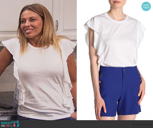 Ruffled Cap Sleeve T-Shirt by DKNY worn by Dolores Catania on The Real Housewives of New Jersey