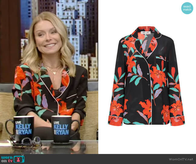 Floral Pajama Shirt by Diane von Furstenberg  worn by Kelly Ripa on Live with Kelly and Mark