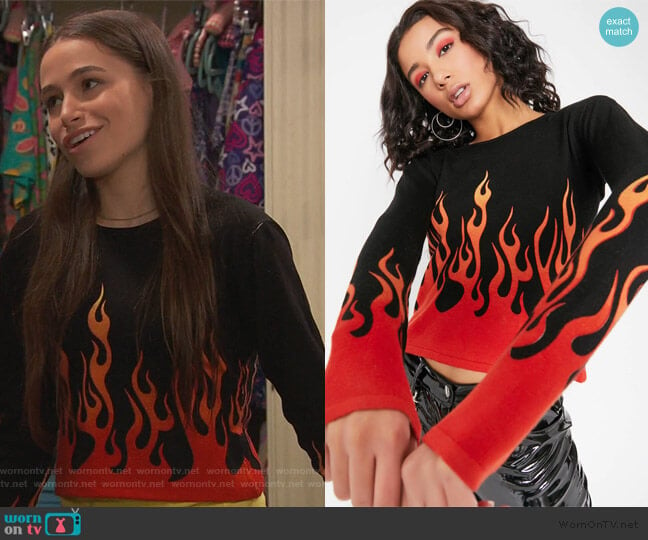 Blaze It Up Flame Sweater by Horoscopez at Dolls Kill worn by Tess O'Malley (Sky Katz) on Ravens Home