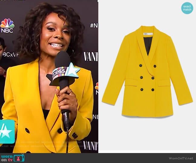 Double Breasted Buttoned Blazer by Zara worn by Zuri Hall on Access Hollywood