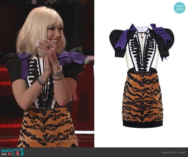 Marching Sheer Mix & Match Dress by Dsquared2 worn by Gwen Stefani on The Voice