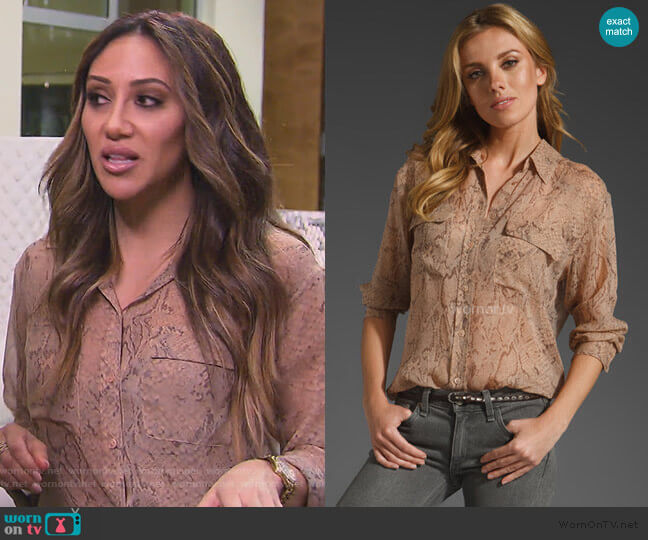 Silk Button-up Blouse in Python print by Equipment worn by Melissa Gorga  on The Real Housewives of New Jersey
