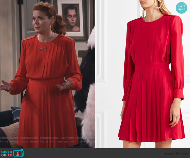 Pleated Crepe De Chine Dress by Fendi worn by Grace Adler (Debra Messing) on Will and Grace