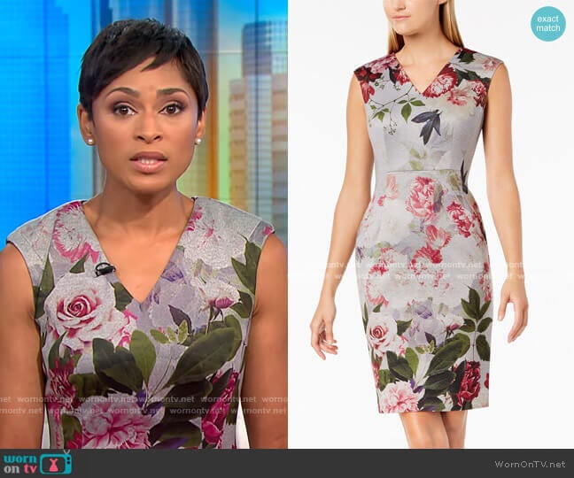 Floral-Print V-Neck Sheath Dress by Calvin Klein worn by Jericka Duncan on CBS Mornings