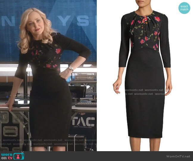 Jason Wu Floral Vine Stretch Ponte Sheath Dress worn by Marissa Morgan (Geneva Carr) on Bull