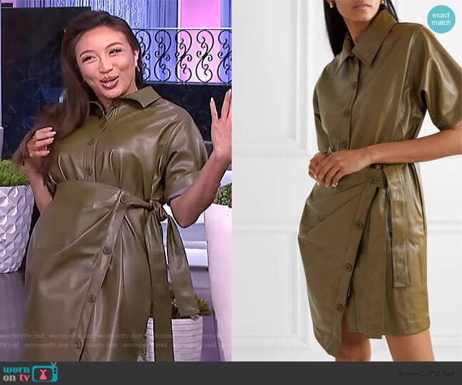 Zoeyy Faux Leather Wrap Mini Dress by Frankie Shop worn by Jeannie Mai on The Real