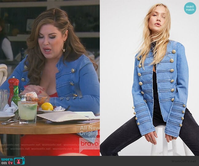 Fitted Military Denim Jacket by Free People worn by Emily Simpson  on The Real Housewives of Orange County