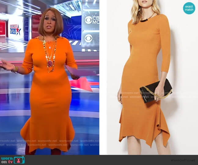 Frill Hem Knitted Midi Dress by Karen Millen worn by Gayle King on CBS Mornings