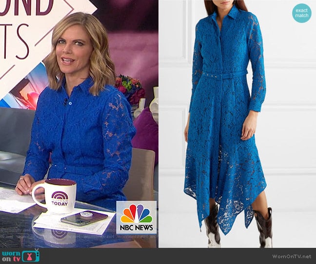 Belted Asymmetric Lace Dress by Ganni worn by Natalie Morales on Today Show