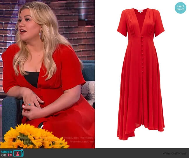 Carolina V-neck crepe midi dress by Gioia Bini worn by Kelly Clarkson  on The Kelly Clarkson Show