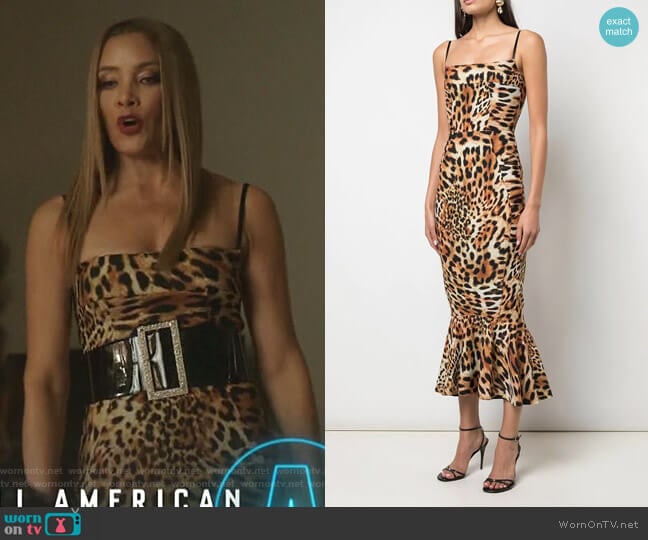 Leopard Print Midi Dress by Greta Constantine worn by Dominique Deveraux (Michael Michele) on Dynasty