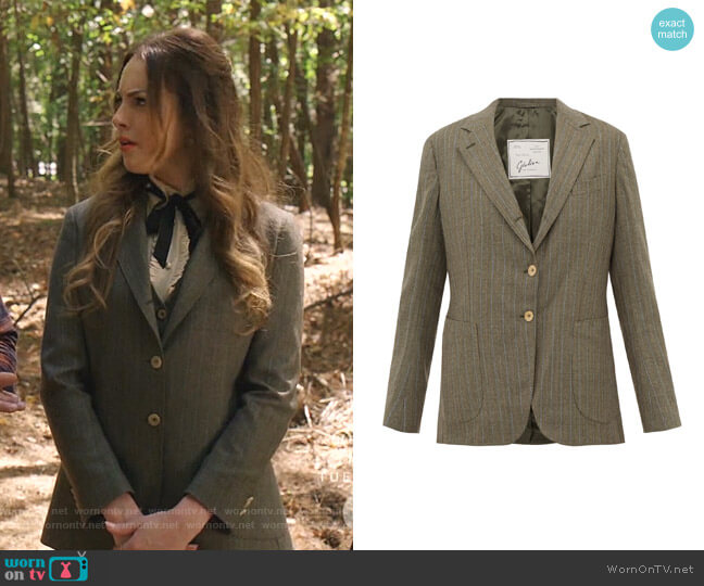 Andrea Pinstriped Blazer by Giuliva Heritage Collection worn by Fallon Carrington (Elizabeth Gillies) on Dynasty