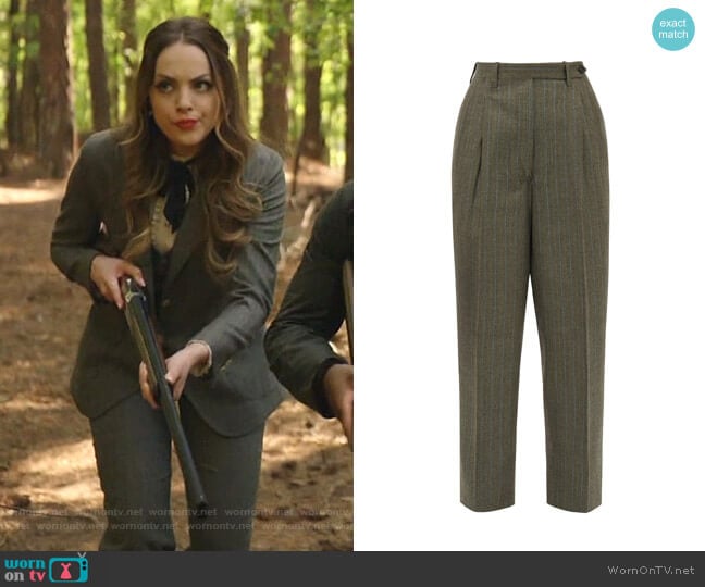 Cornelia Pinstriped Trousers by Giuliva Heritage Collection worn by Fallon Carrington (Elizabeth Gillies) on Dynasty