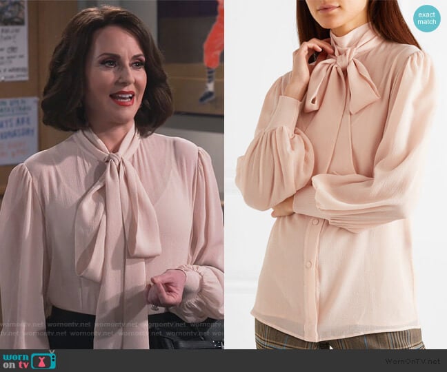 Pussy-bow silk-crepon blouse by Givenchy worn by Karen Walker (Megan Mullally) on Will and Grace