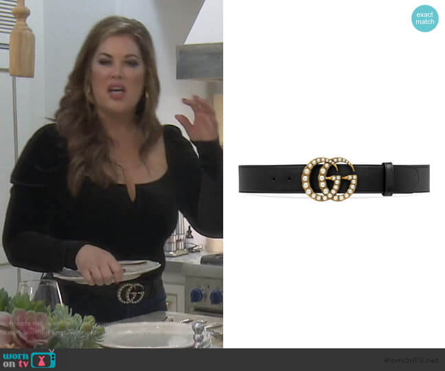 Imitation Pearl Double-G Leather Belt by Gucci worn by Emily Simpson on The Real Housewives of Orange County