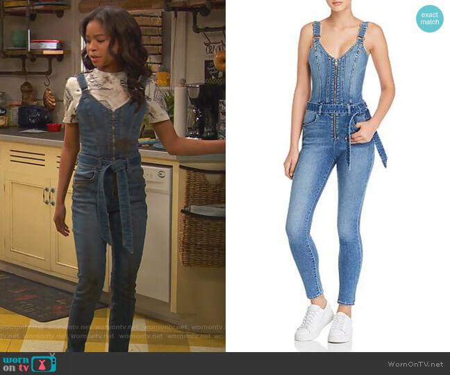 Kaia Belted Denim Jumpsuit by Guess worn by Nia Baxter (Navia Robinson) on Ravens Home