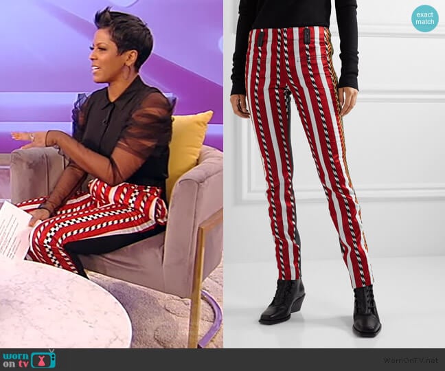 Paneled Embroidered Jacquard and Leather Skinny Pants by Haider Ackermann worn by Tamron Hall on Tamron Hall Show