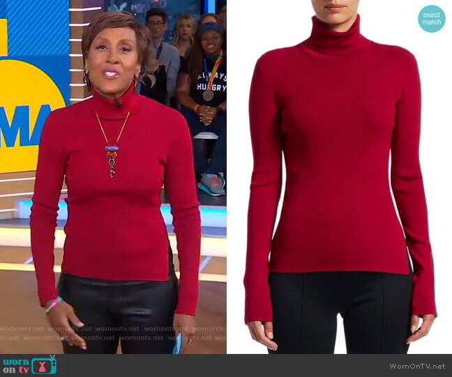 Rib-Knit Turtleneck Sweater by Helmut Lang worn by Robin Roberts  on Good Morning America