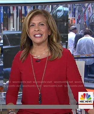 Hoda’s red ruched sleeve top on Today