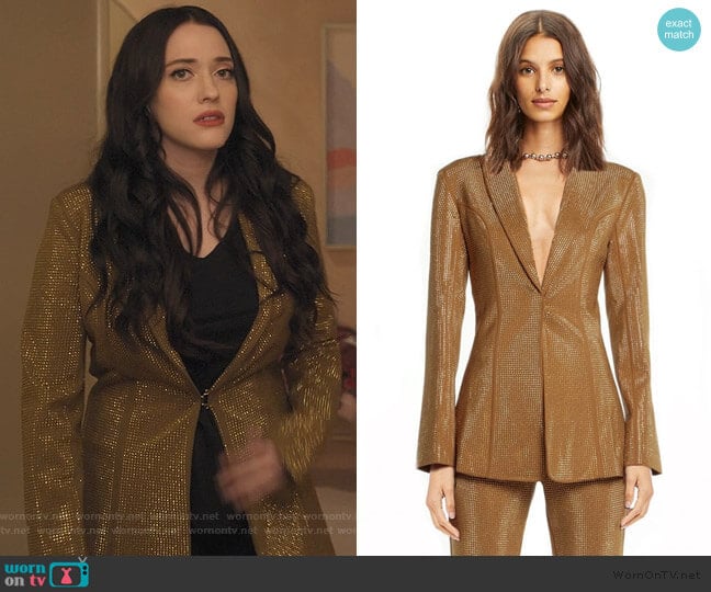 Gold Mariah Blazer by I Am Gia worn by Jules Wiley (Kat Dennings) on Dollface