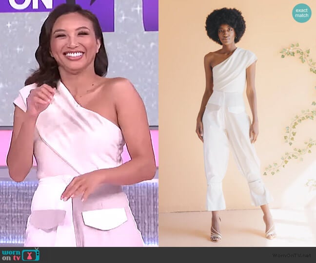 Off the Shoulder Bodysuit and pants by Izayla worn by Jeannie Mai on The Real