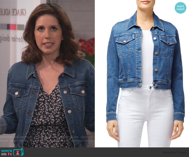 Harlow Shrunken Denim Jacket by J Brand worn by Vanessa Bayer on Will and Grace