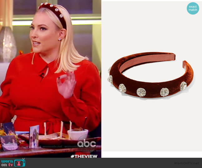 Olina crystal-embellished velvet headband by Jennifer Behr worn by Meghan McCain on The View