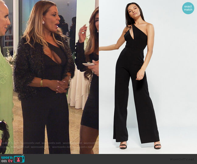 Black Portner Cutout Jumpsuit by Jay Godfrey worn by Dolores Catania on The Real Housewives of New Jersey