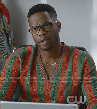 Jeff’s red and green striped sweater on Dynasty