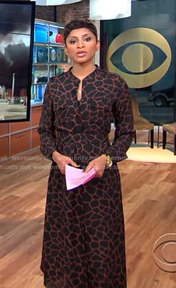 WornOnTV: Jericka’s black giraffe print shirtdress on CBS This Morning ...