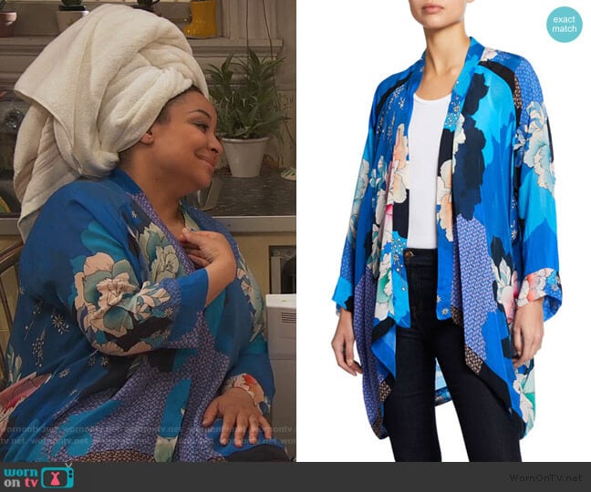 Dolce Long-Sleeve Floral-Print Georgette Kimono by Johnny Was worn by Raven Baxter (Raven-Symoné) on Ravens Home