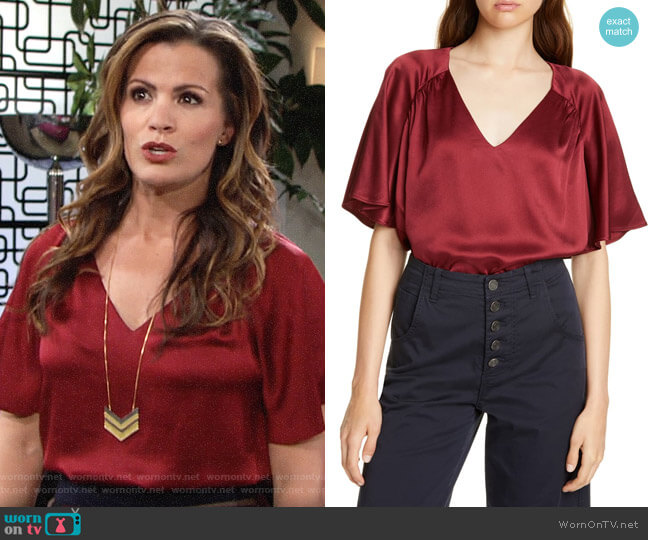 Joie Ankita Top in Garnet worn by Chelsea Lawson (Melissa Claire Egan) on The Young and the Restless