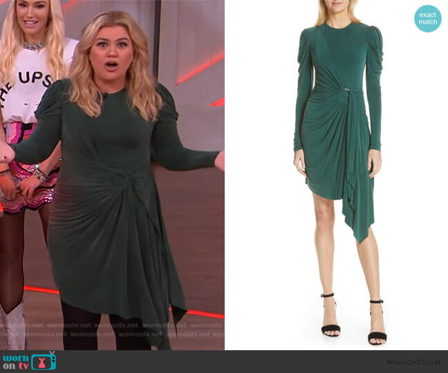 Asymmetrical Sueded Jersey Faux Wrap Dress by Jonathan Simkhai worn by Kelly Clarkson  on The Kelly Clarkson Show