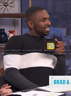 Justin’s colorblock ribbed sweater on E! News Daily Pop