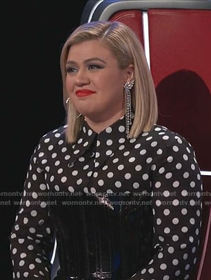 Kelly Clarkson's black polka dot blouse on The Voice