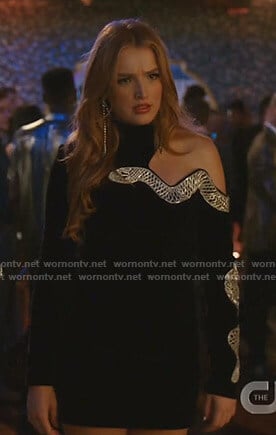 Kirby's black snake embroidered cutout dress on Dynasty