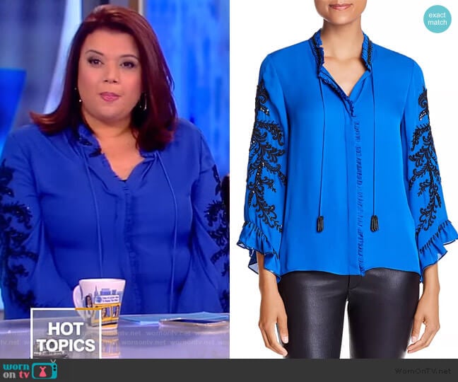 Margo Embellished Tie-Neck Long-Sleeve Silk Blouse by Kobi Halperin worn by Ana Navarro on The View