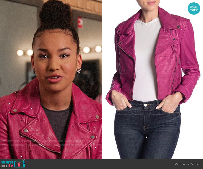 LaMarque Studded Leather Moto Jacket worn by Gina (Sofia Wylie) on High School Musical The Musical The Series