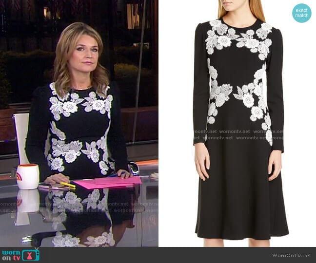 Lace Detail Long Sleeve Midi Dress by Lela Rose worn by Savannah Guthrie on Today