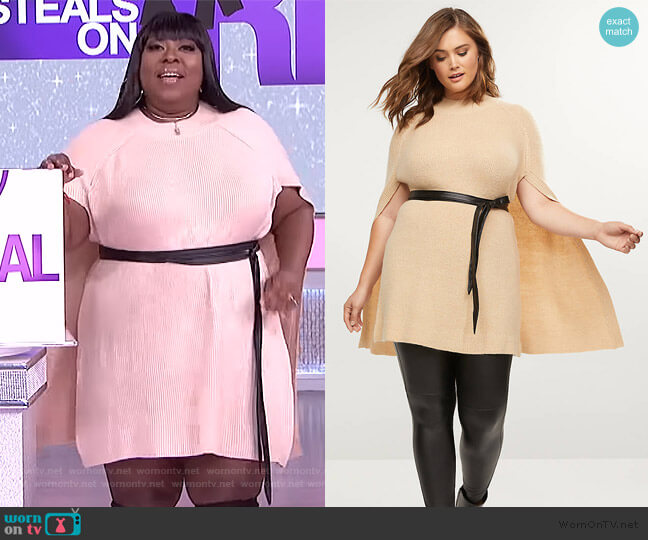 Belted Mock-Neck Cape by Lane Bryant worn by Loni Love on The Real