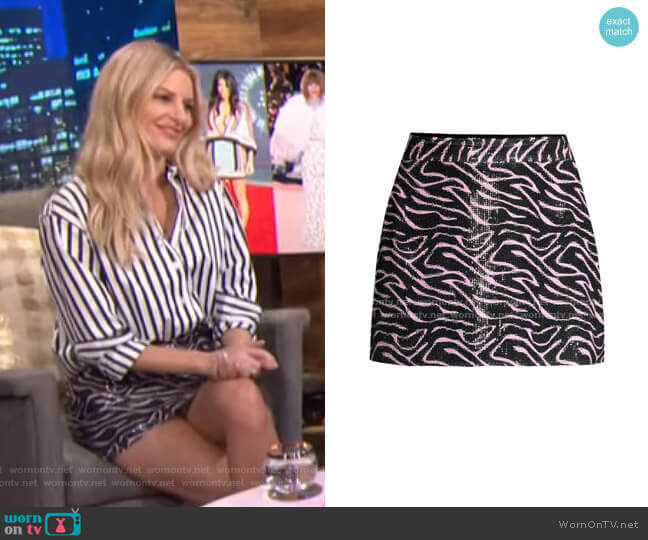 Libby Sequin Zebra Mini Skirt by Olivia Rubin worn by Morgan Stewart on E! News