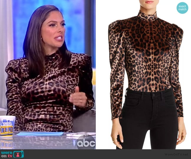 Gillian Puff-Sleeve Leopard Print Velvet Top by Lini worn by Abby Huntsman on The View